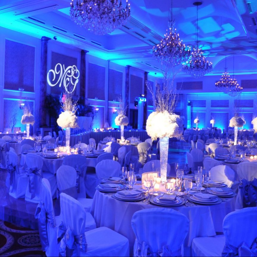 blue uplighting wedding