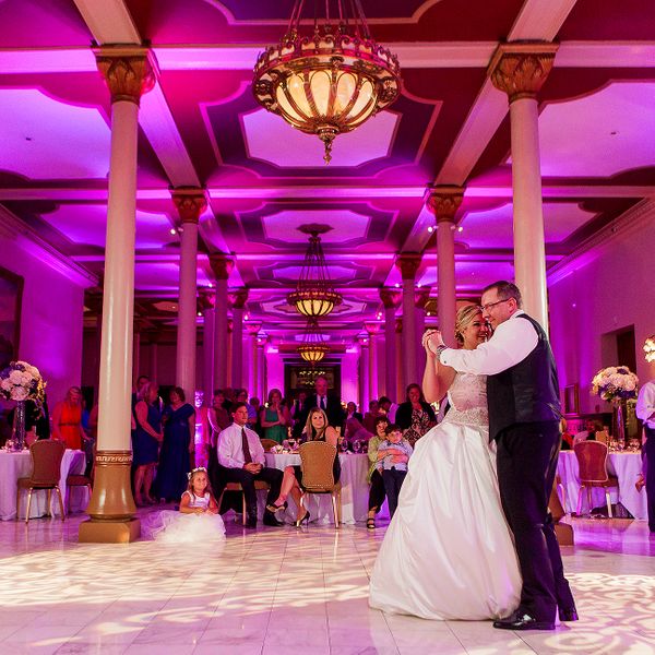 pink uplights wedding first dance